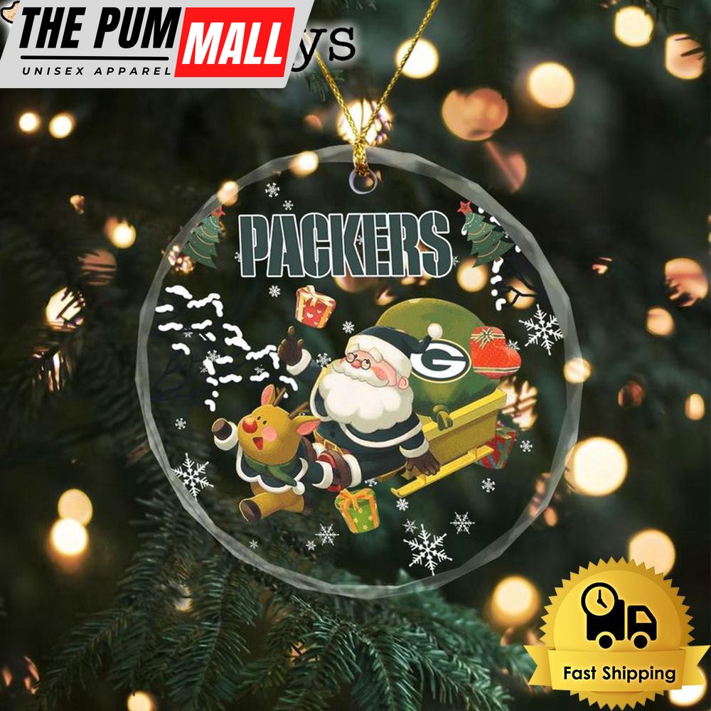 NFL Green Bay Packers Santa And Reindeer Christmas Crystal Glass Ornament Limited Edition