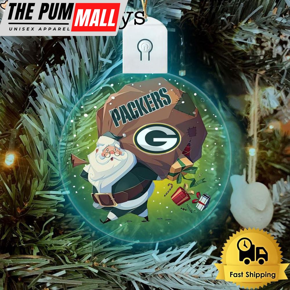 NFL Green Bay Packers Santa Coming Christmas Circle Led Acrylic Ornament Limited Edition