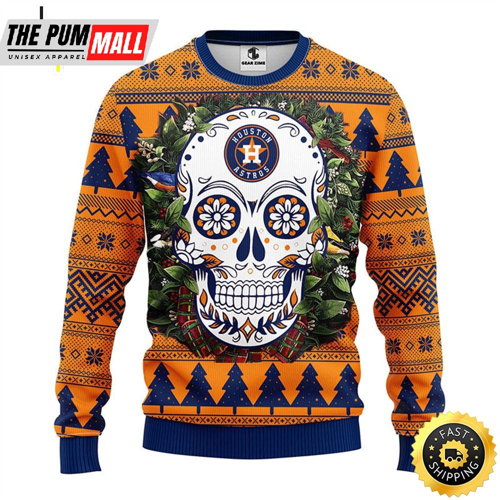 NFL Houston Astros Skull Flower Ugly Christmas Ugly Sweater