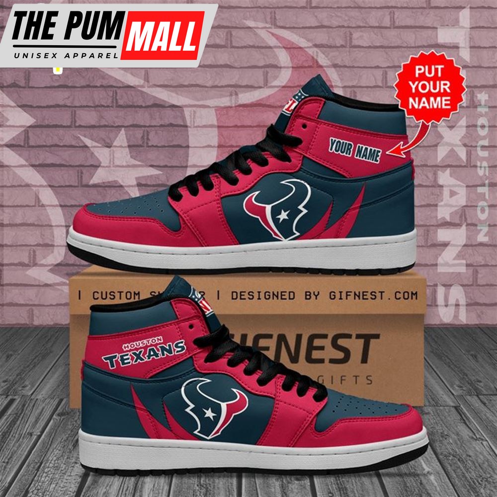NFL Houston Texans Custom Name Red Blue Air Jd 1 High Sneakers