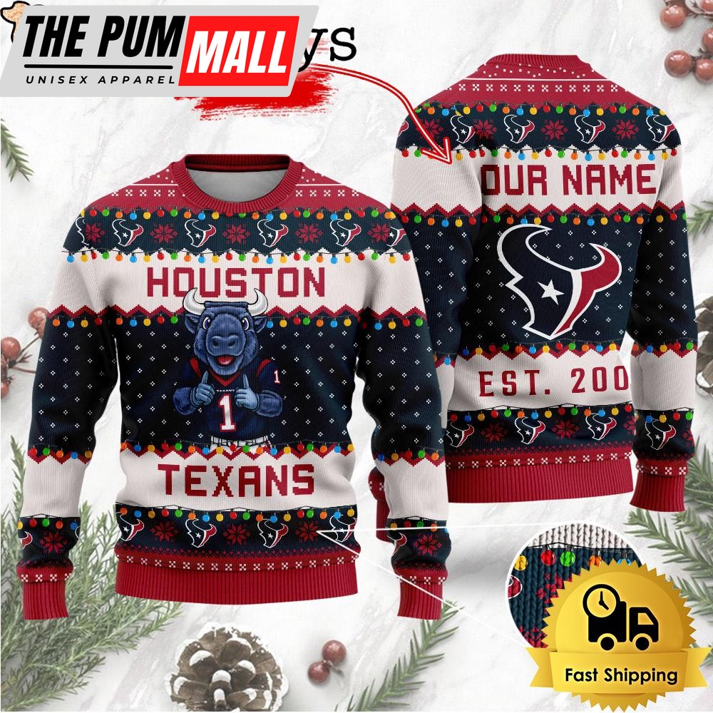 NFL Houston Texans Cute Mascot Custom Ugly Christmas Sweater