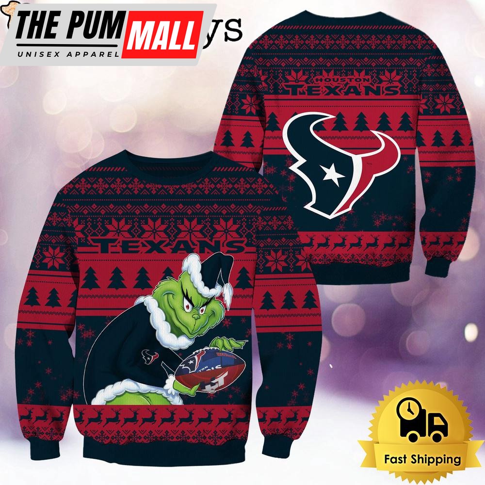 NFL Houston Texans Grinch Custom Name Ugly Christmas Sweater