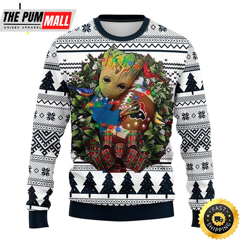 NFL Houston Texans Groot Hug Christmas Ugly Sweater
