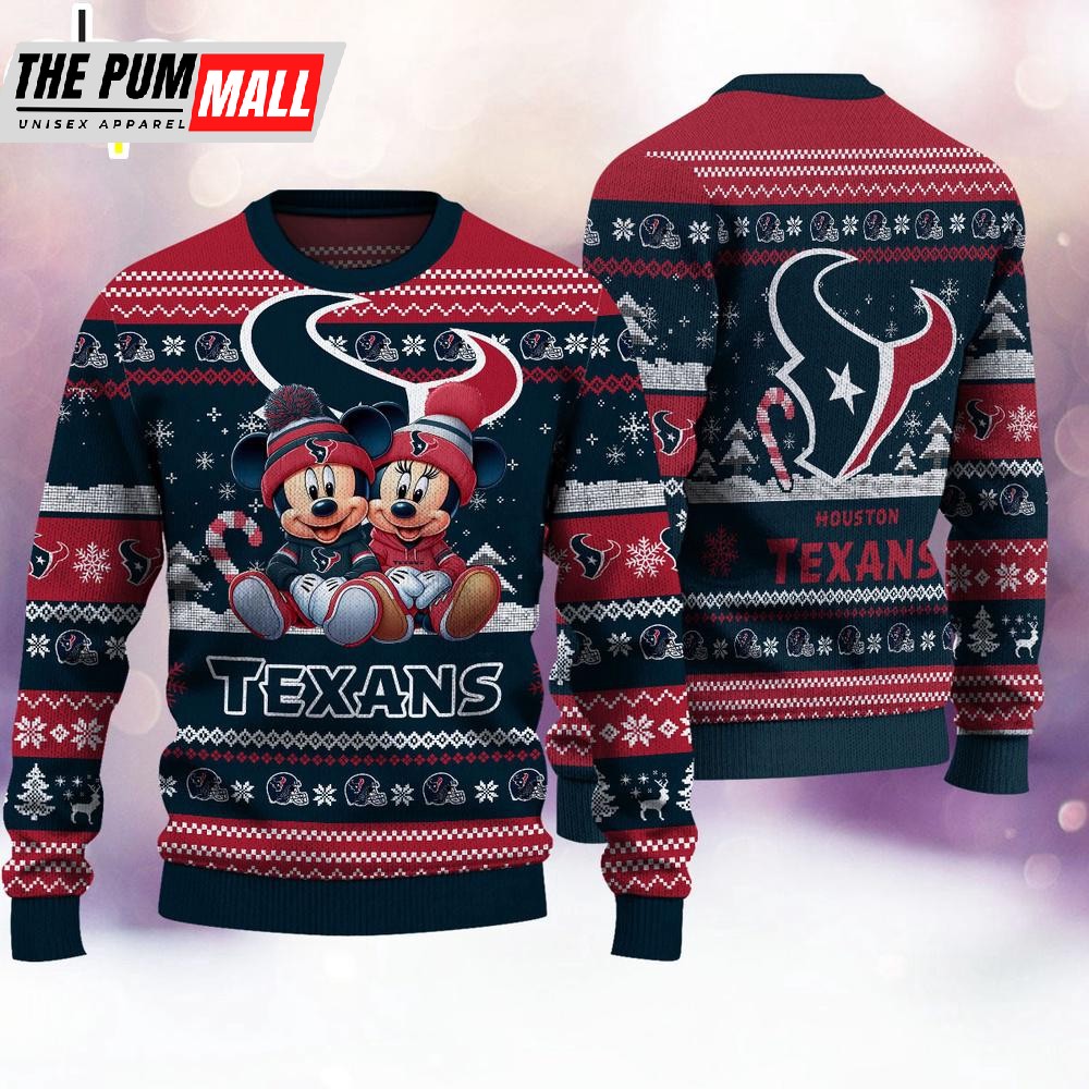 NFL Houston Texans Mickey And Minnie Cute Christmas Ugly Sweater