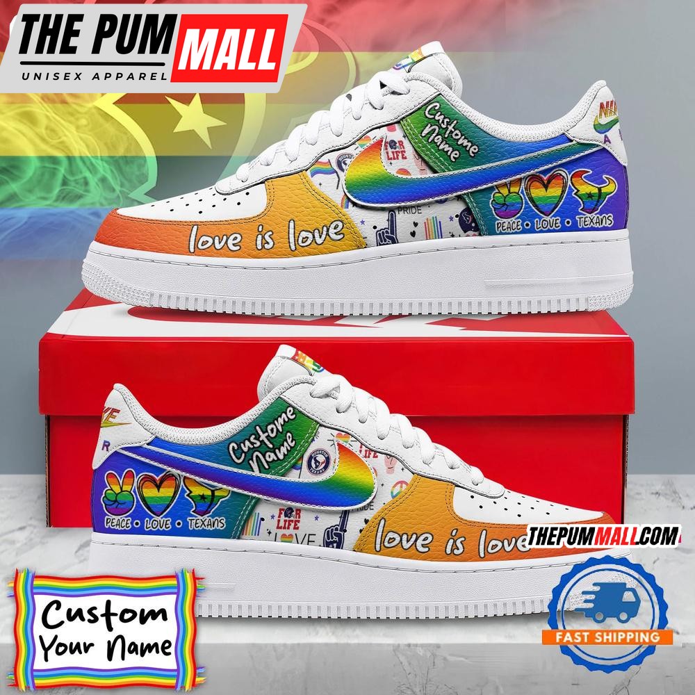 NFL Houston Texans Pride Peace Love Texans Custom Air Force 1 Shoes Sneaker