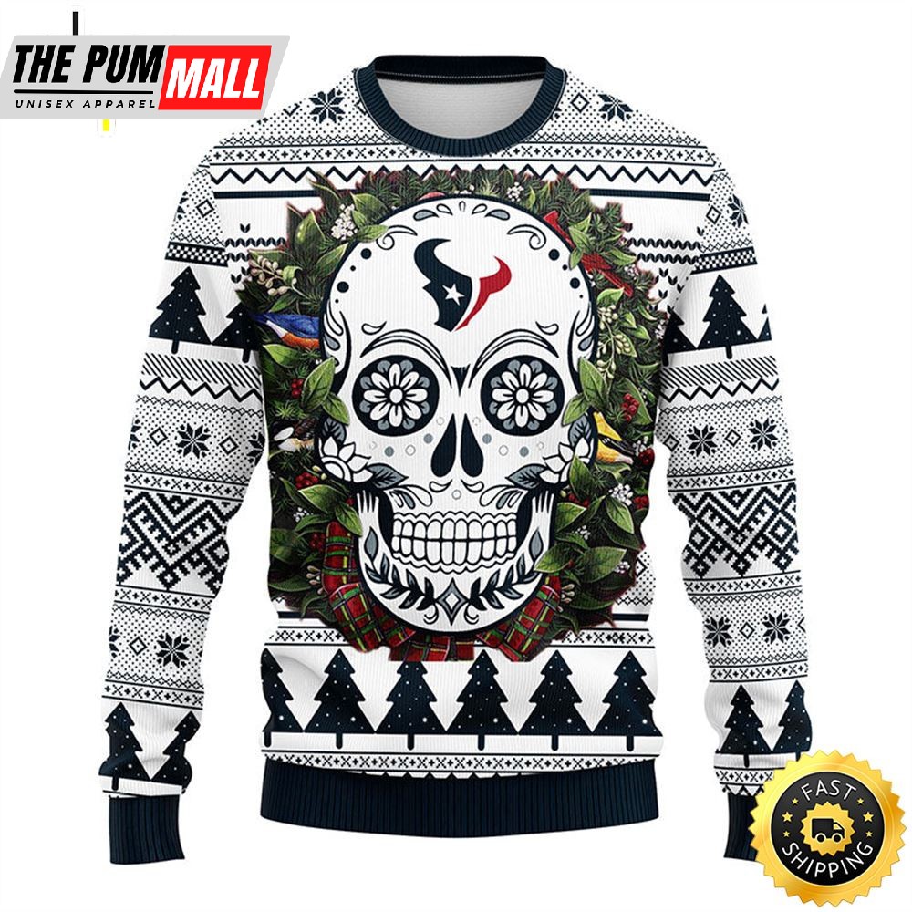 NFL Houston Texans Skull Flower Ugly Christmas Ugly Sweater