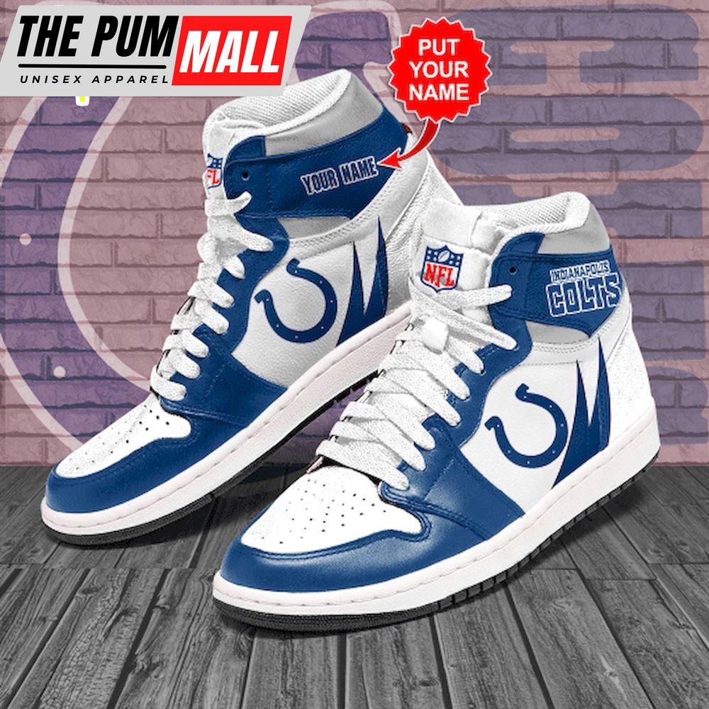 NFL Indianapolis Colts Custom Name White Blue Air Jd 1 High Sneakers