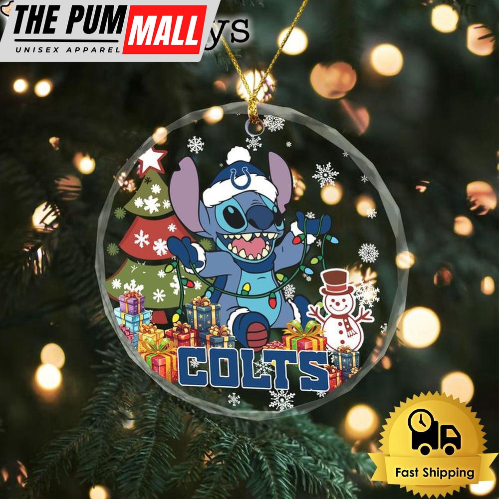 NFL Indianapolis Colts Cute Stitch Christmas Crystal Glass Ornament Limited Edition