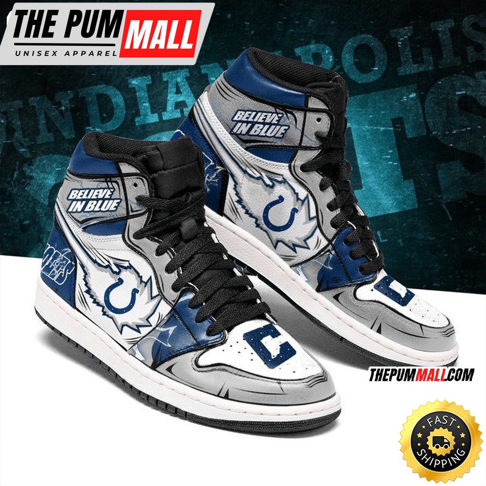 NFL Indianapolis Colts Grey White Air Jd 1 High Sneakers
