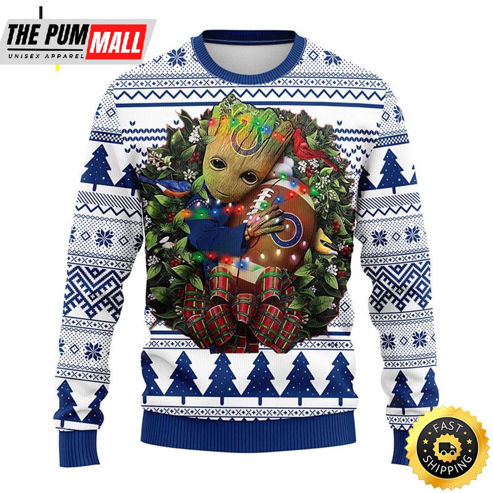 NFL Indianapolis Colts Groot Hug Christmas Ugly Sweater