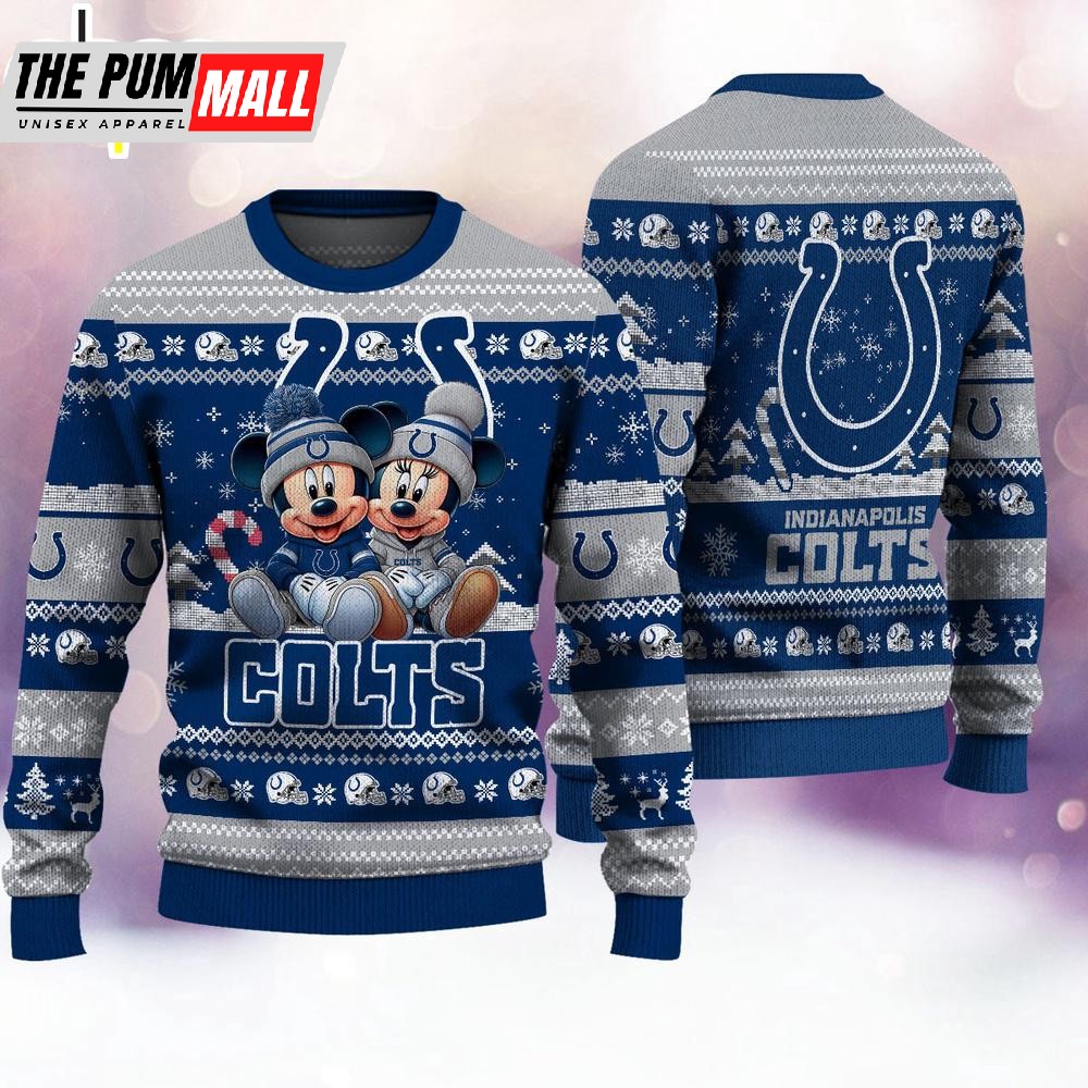 NFL Indianapolis Colts Mickey And Minnie Cute Christmas Ugly Sweater