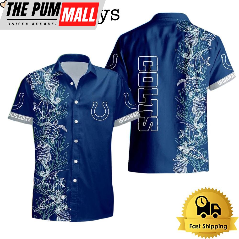 NFL Indianapolis Colts Turtle Seaweed Pattern Hawaiian Shirt