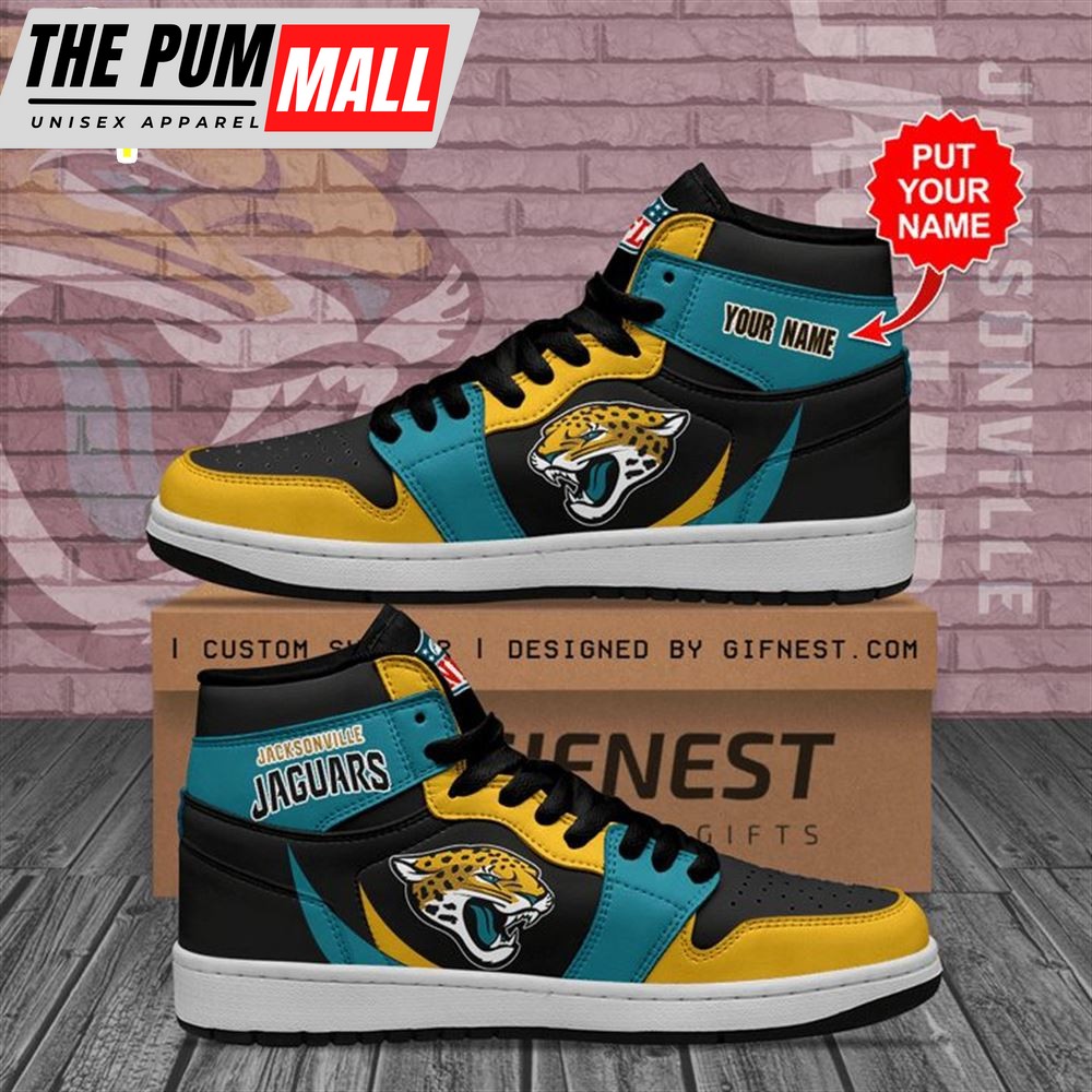 NFL Jacksonville Jaguars Custom Name Black Gold Air Jd 1 High Sneakers