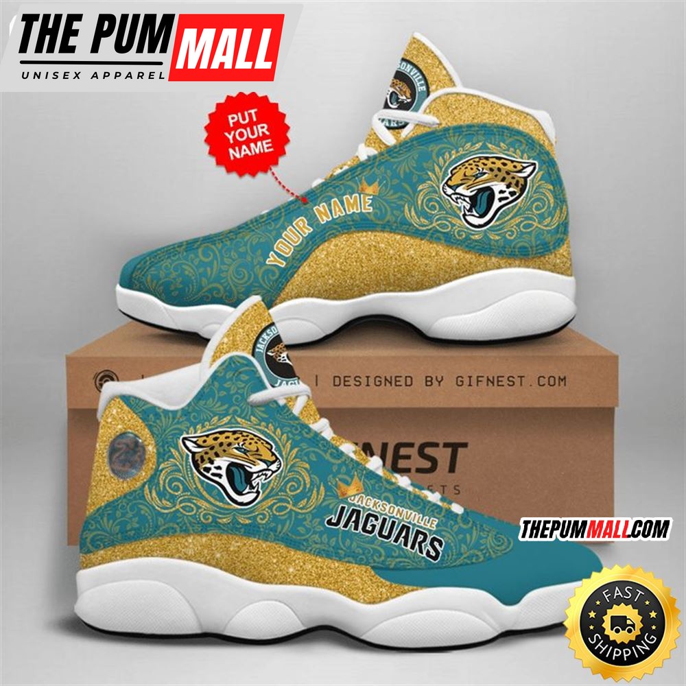 NFL Jacksonville Jaguars Custom Name Teal Gold Air Jd 13 Shoes