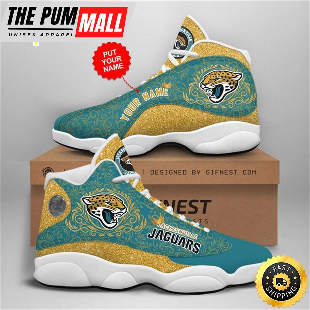 NFL Jacksonville Jaguars Custom Name Teal Gold Air Jd 13 Shoes
