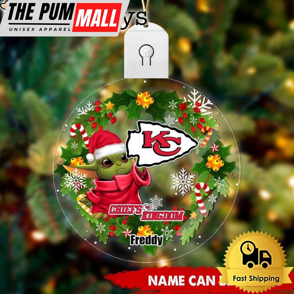 NFL Kansas City Chiefs Baby Yoda Custom Circle Led Acrylic Ornament Limited Edition