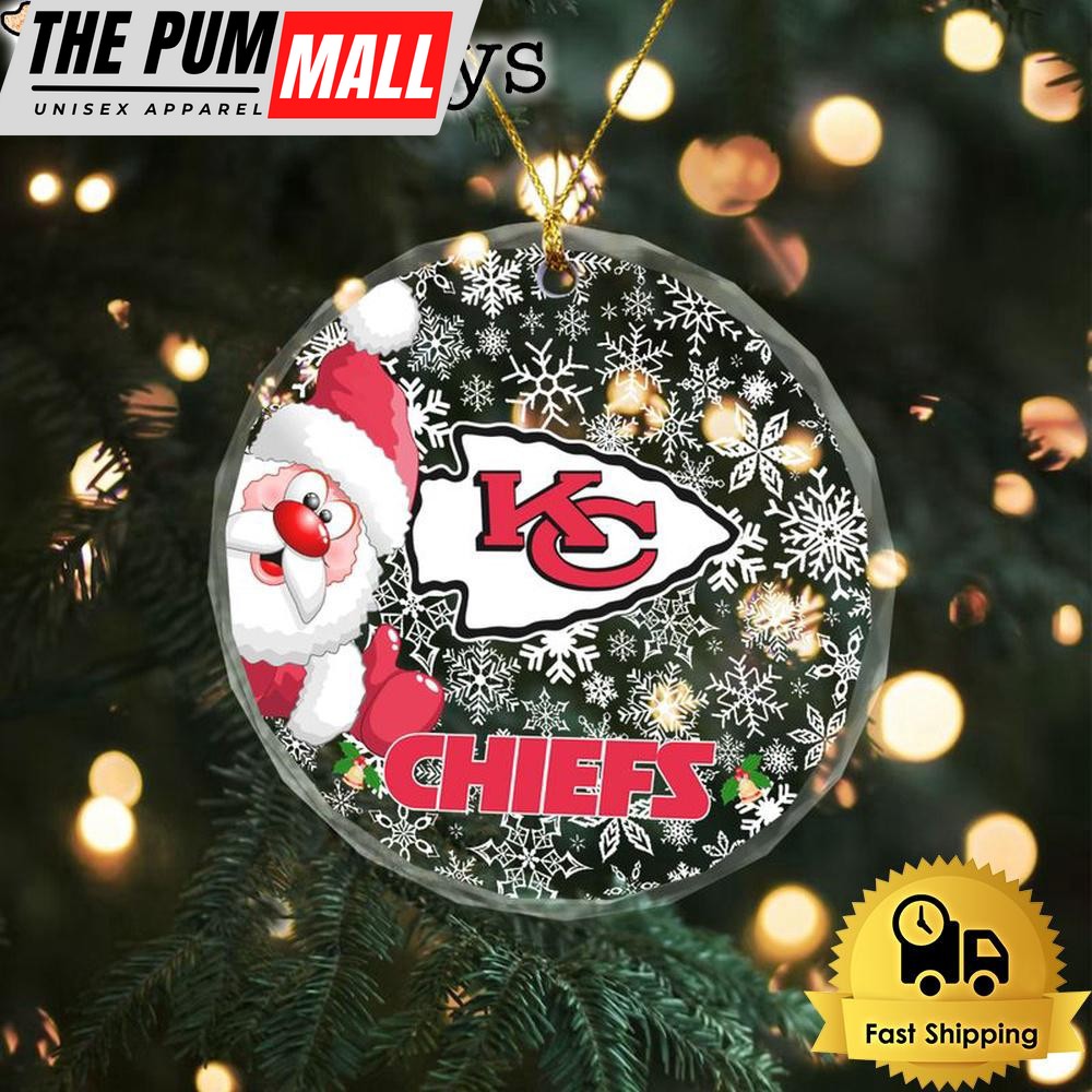NFL Kansas City Chiefs Christmas Love Snow Crystal Glass Ornament Limited Edition