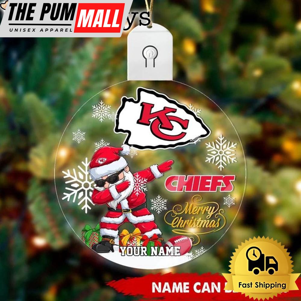NFL Kansas City Chiefs Dabbing Santa Custom Circle Led Acrylic Ornament Limited Edition