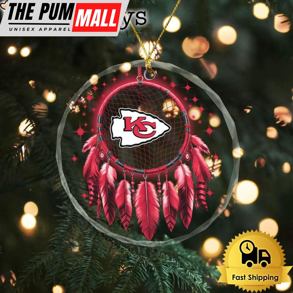 NFL Kansas City Chiefs Dreamcatcher Christmas Crystal Glass Ornament Limited Edition