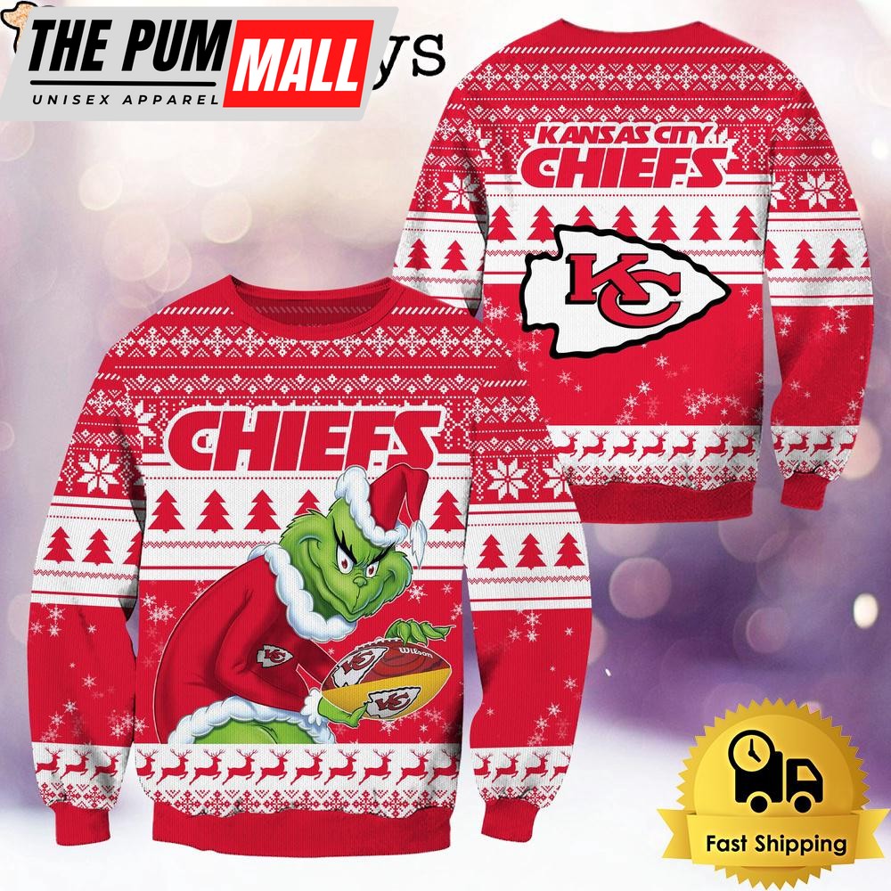 NFL Kansas City Chiefs Grinch Custom Name Ugly Christmas Sweater