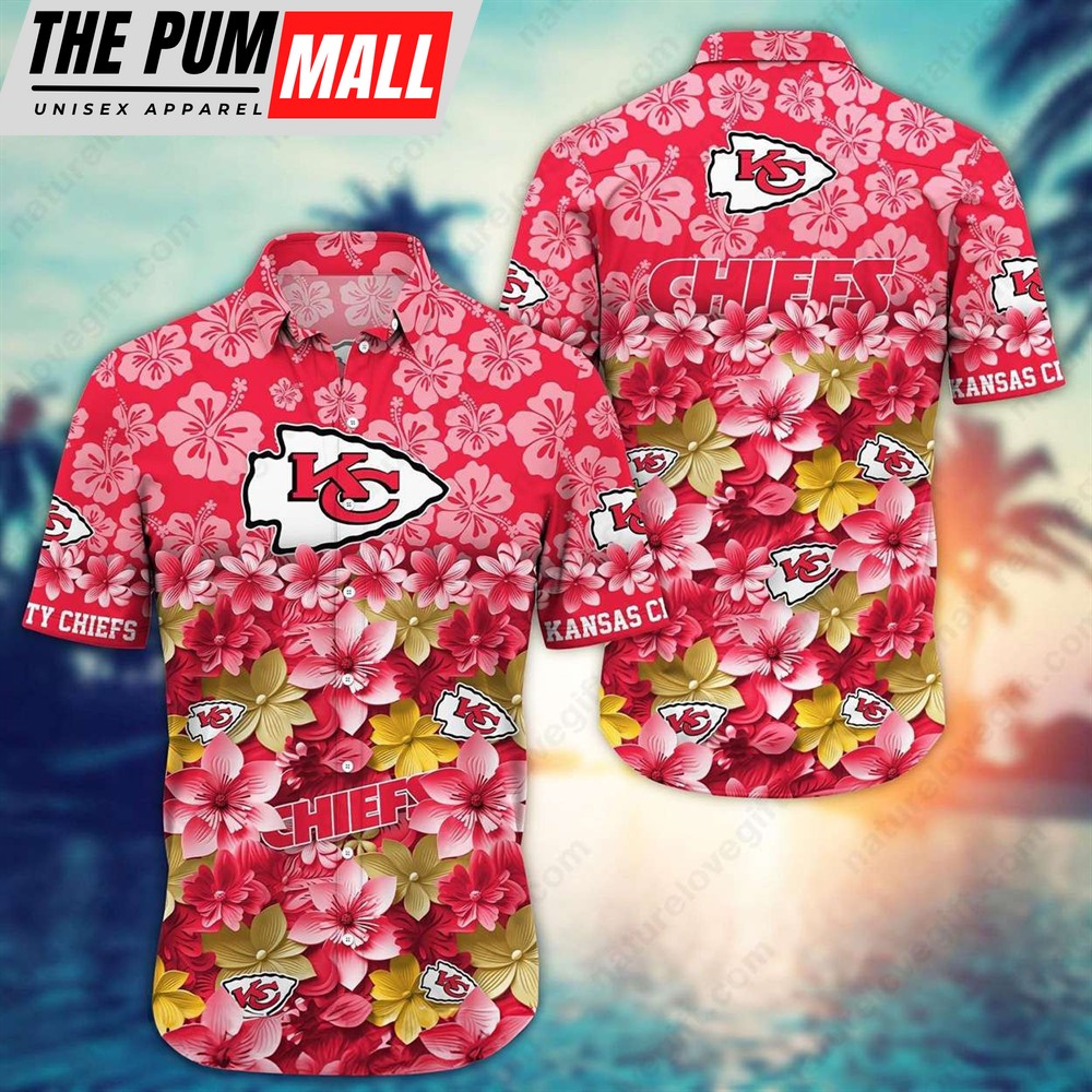NFL Kansas City Chiefs Hawaiian Tropical Button Down Shirt Football Fanatic Gifts