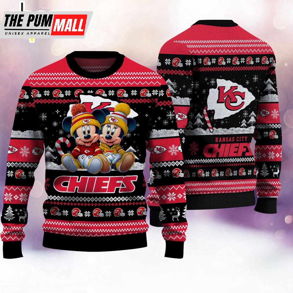 NFL Kansas City Chiefs Mickey And Minnie Cute Christmas Ugly Sweater