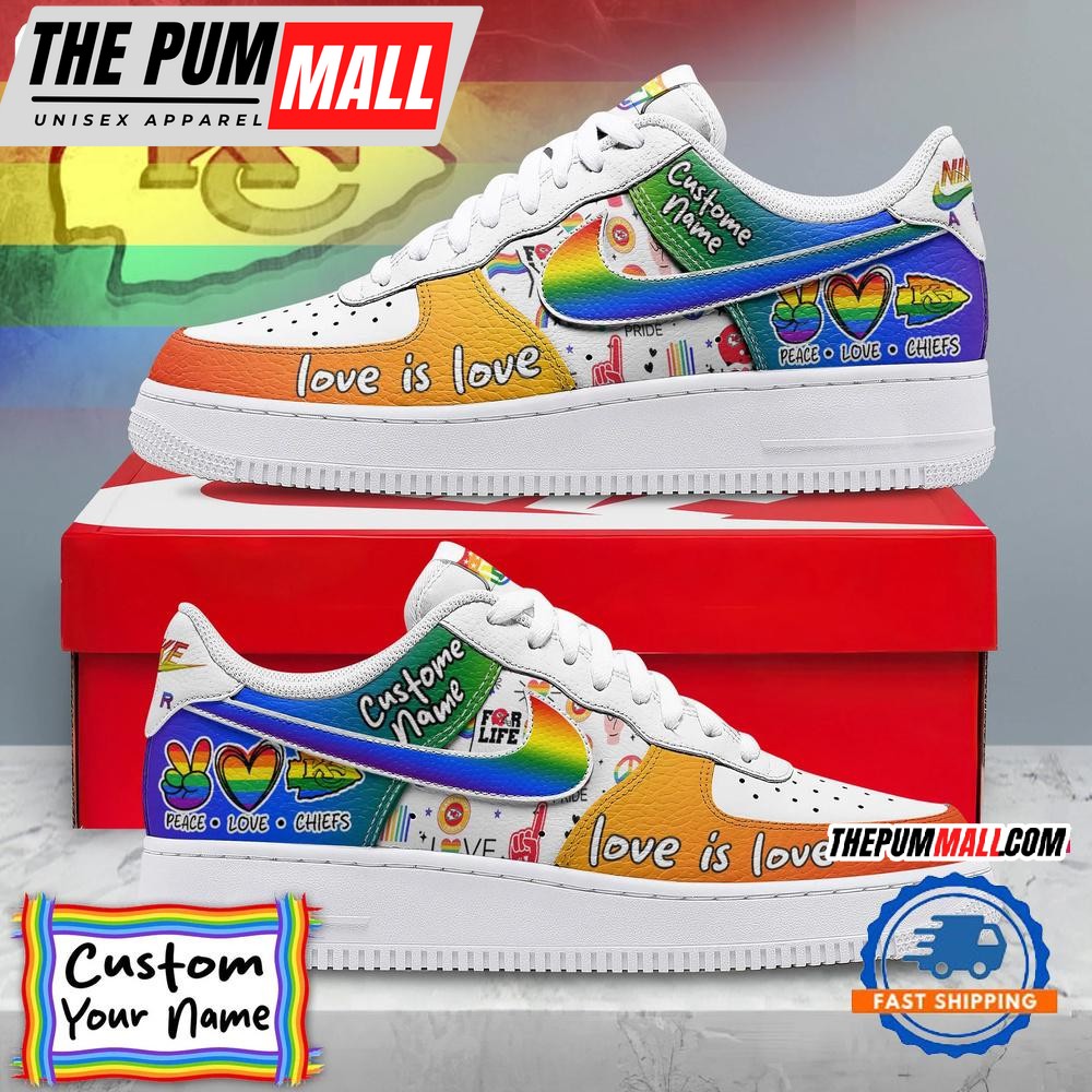 NFL Kansas City Chiefs Pride Peace Love Chiefs Custom Air Force 1 Shoes Sneaker