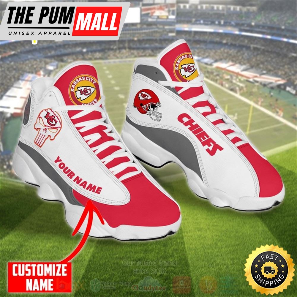 Nfl Kansas City Chiefs Punisher Skull Custom Name Air Jd 13 Shoes