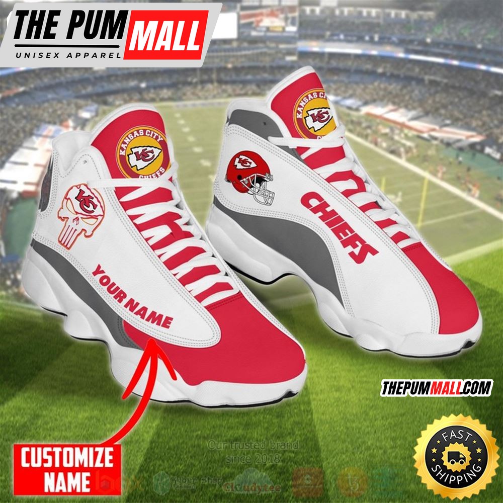 Nfl Kansas City Chiefs Punisher Skull Custom Name Air Jd 13 Shoes