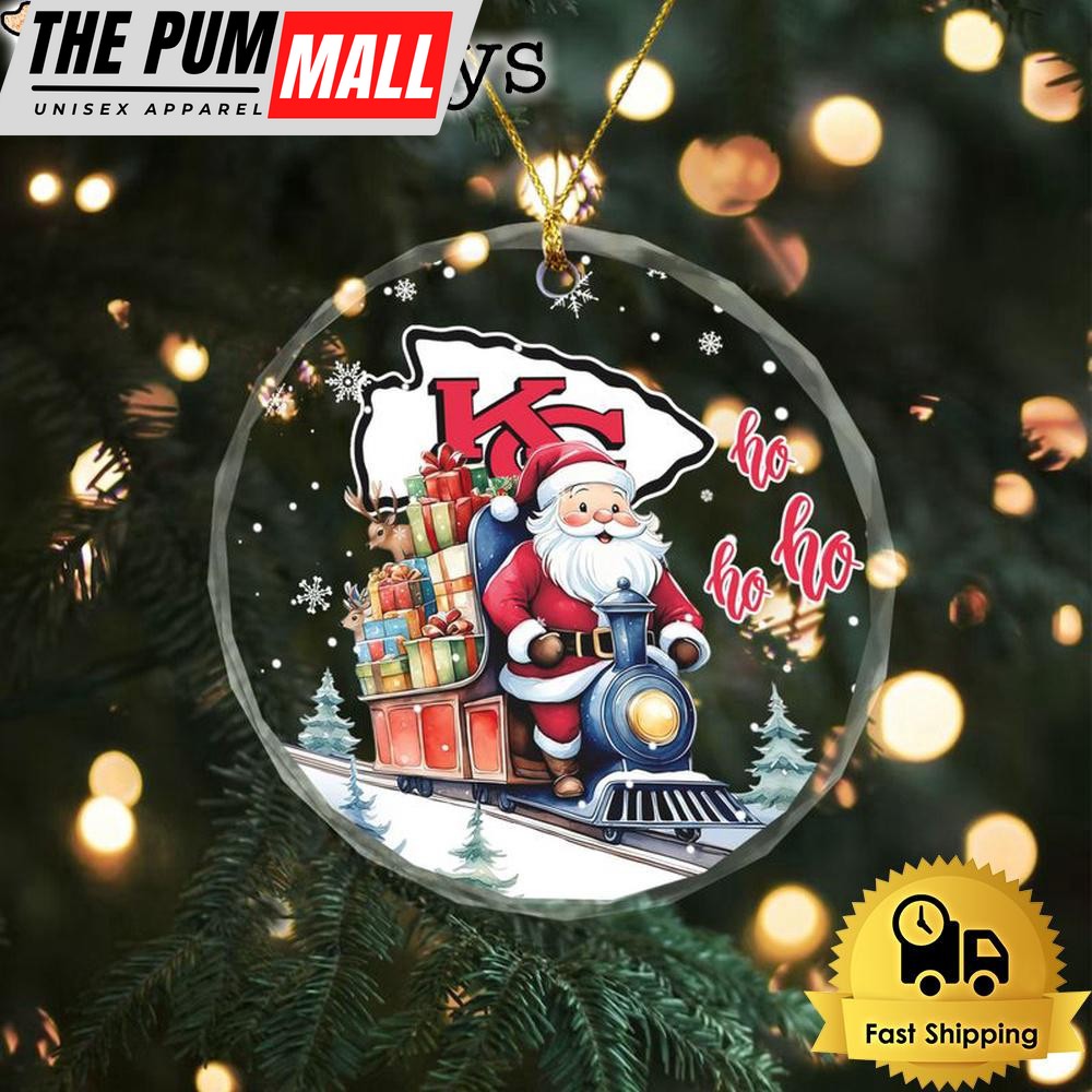 NFL Kansas City Chiefs Santa Is Coming Christmas Crystal Glass Ornament Limited Edition