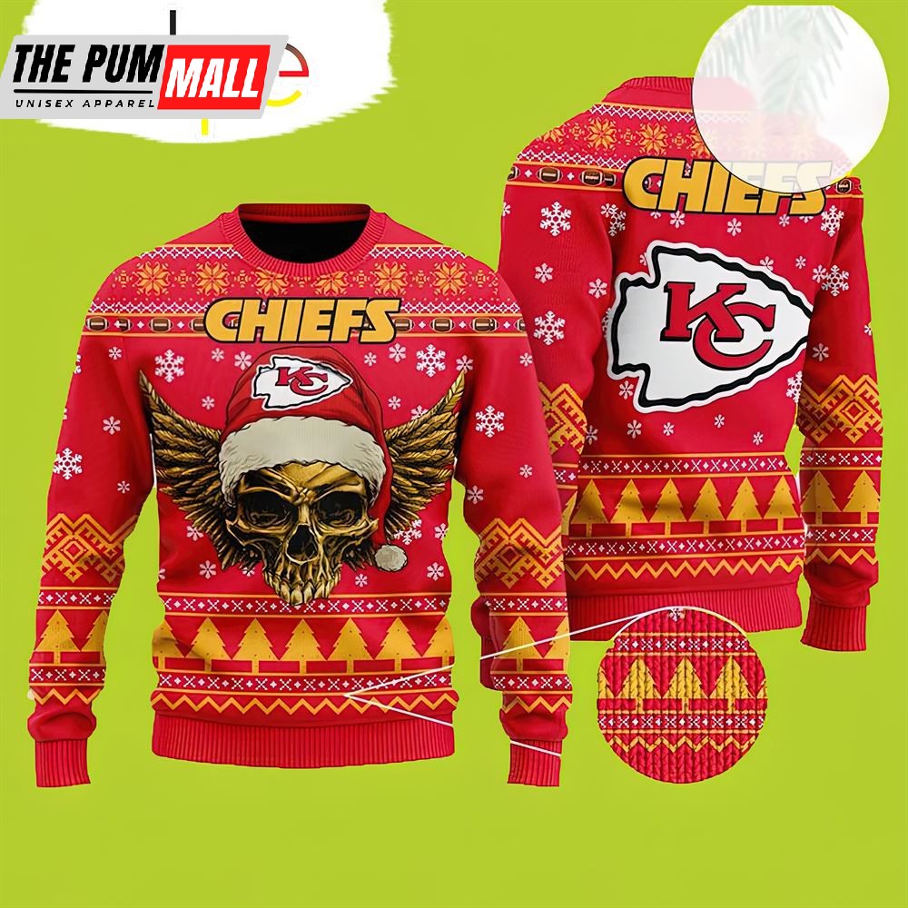 NFL Kansas City Chiefs Sweater Skull Xmas