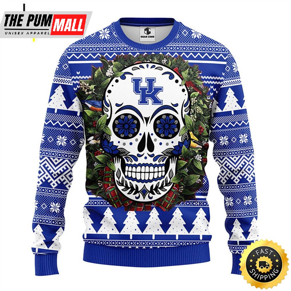 NFL Kentucky Wildcats Skull Flower Ugly Christmas Ugly Sweater