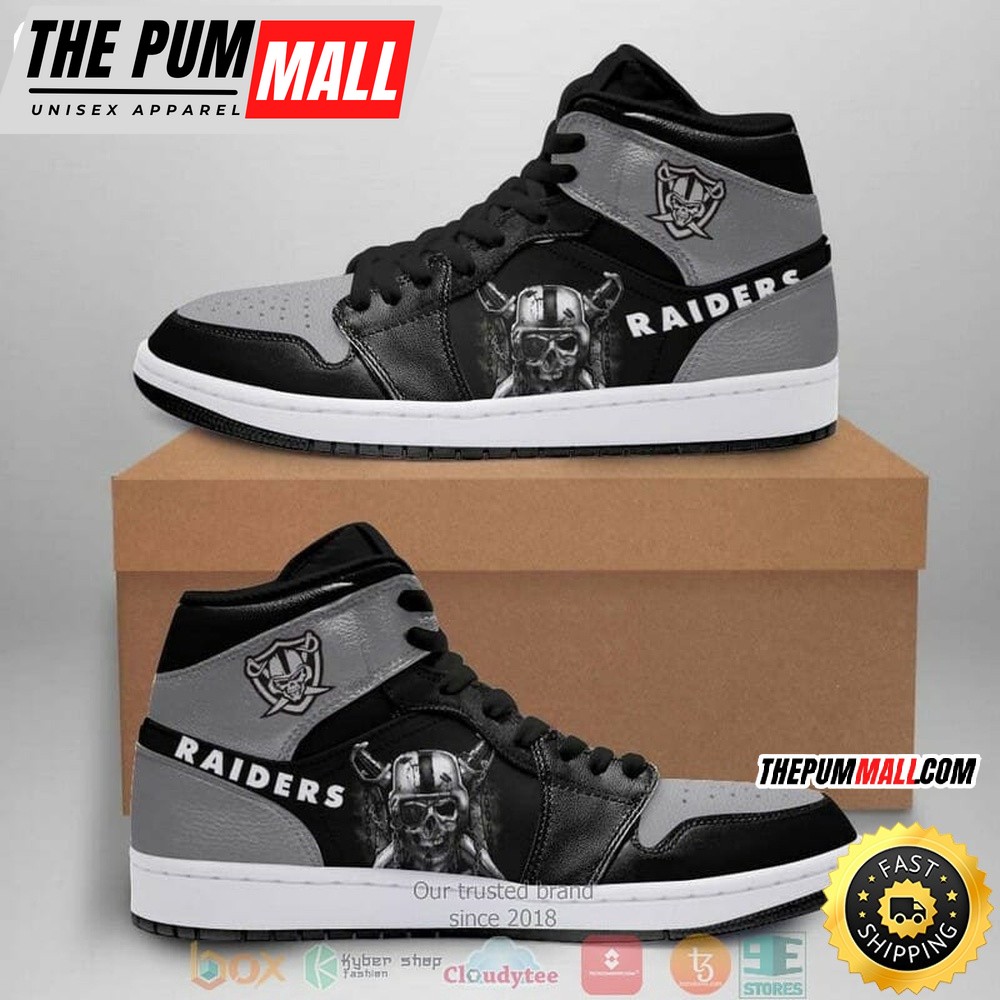 NFL Las Vegas Raiders Black Silver Air Jd 1 High Sneakers