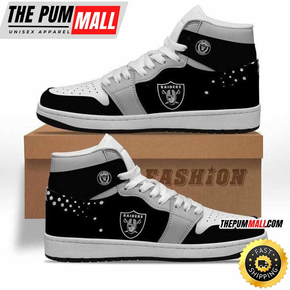 NFL Las Vegas Raiders Black Silver Air Jd 1 High Sneakers For Fans