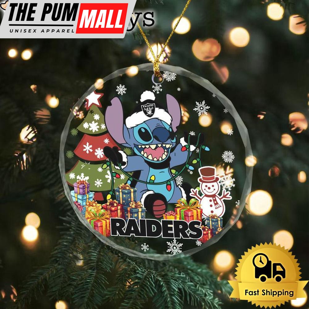 NFL Las Vegas Raiders Cute Stitch Christmas Crystal Glass Ornament Limited Edition