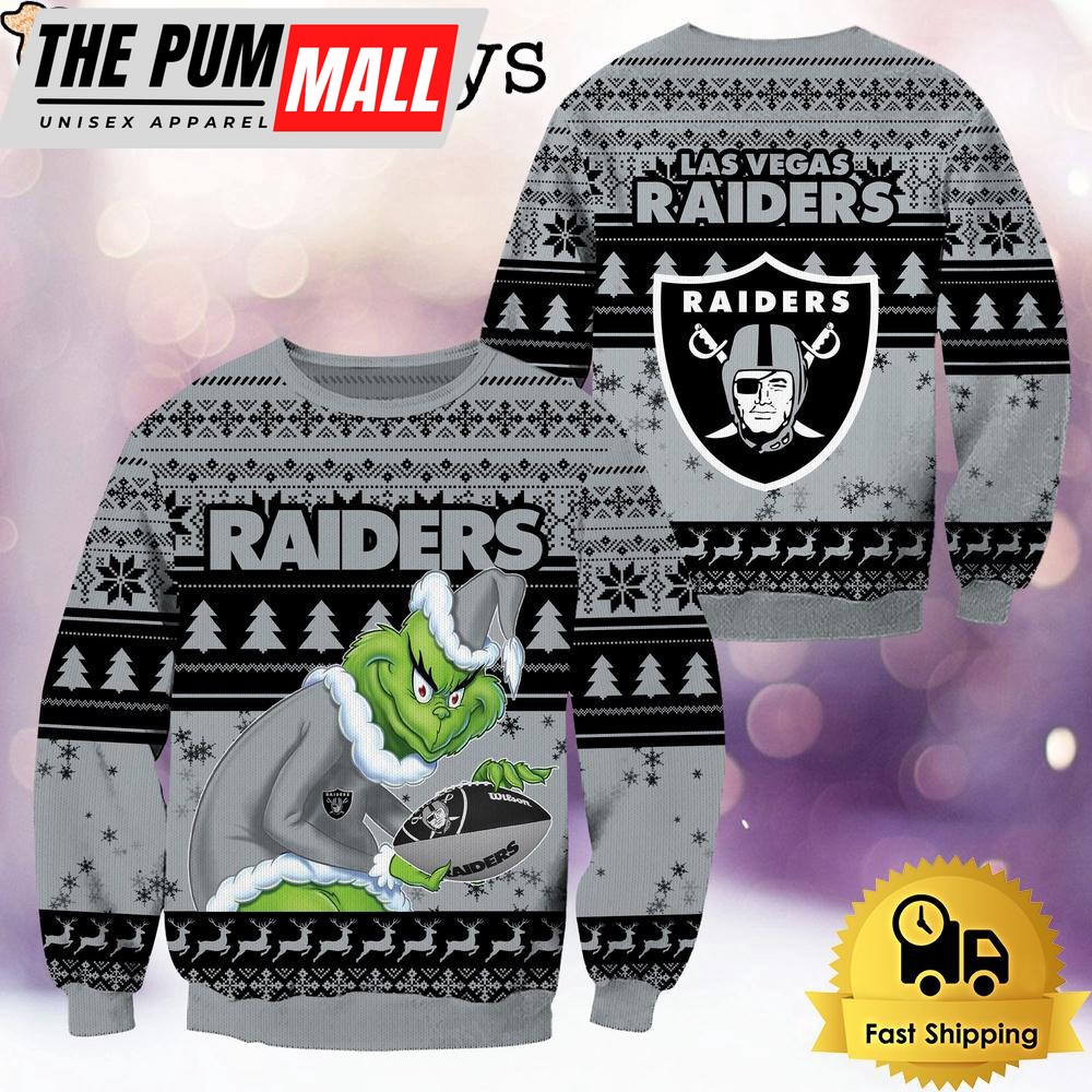 NFL Las Vegas Raiders Grinch Custom Name Ugly Christmas Sweater