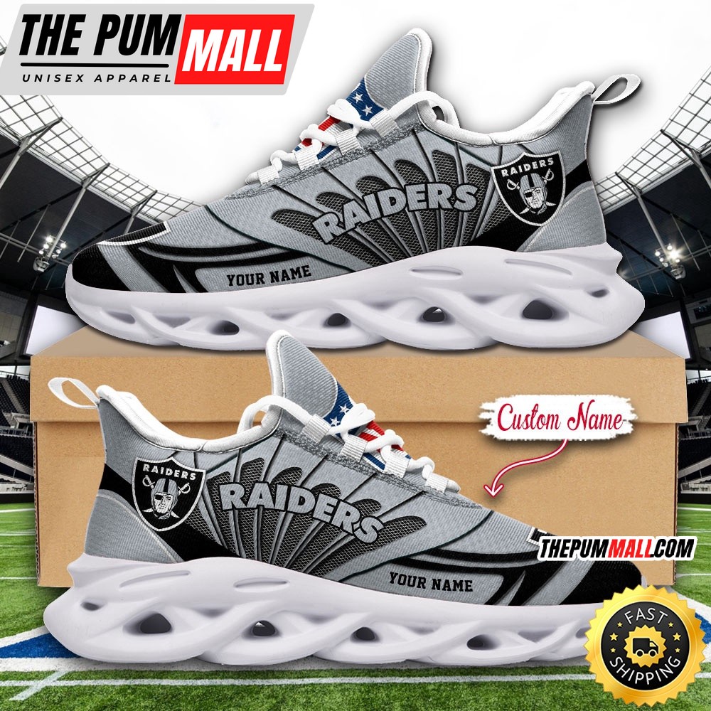 NFL Las Vegas Raiders Max Soul Shoes Custom Name Football Shoes Sports