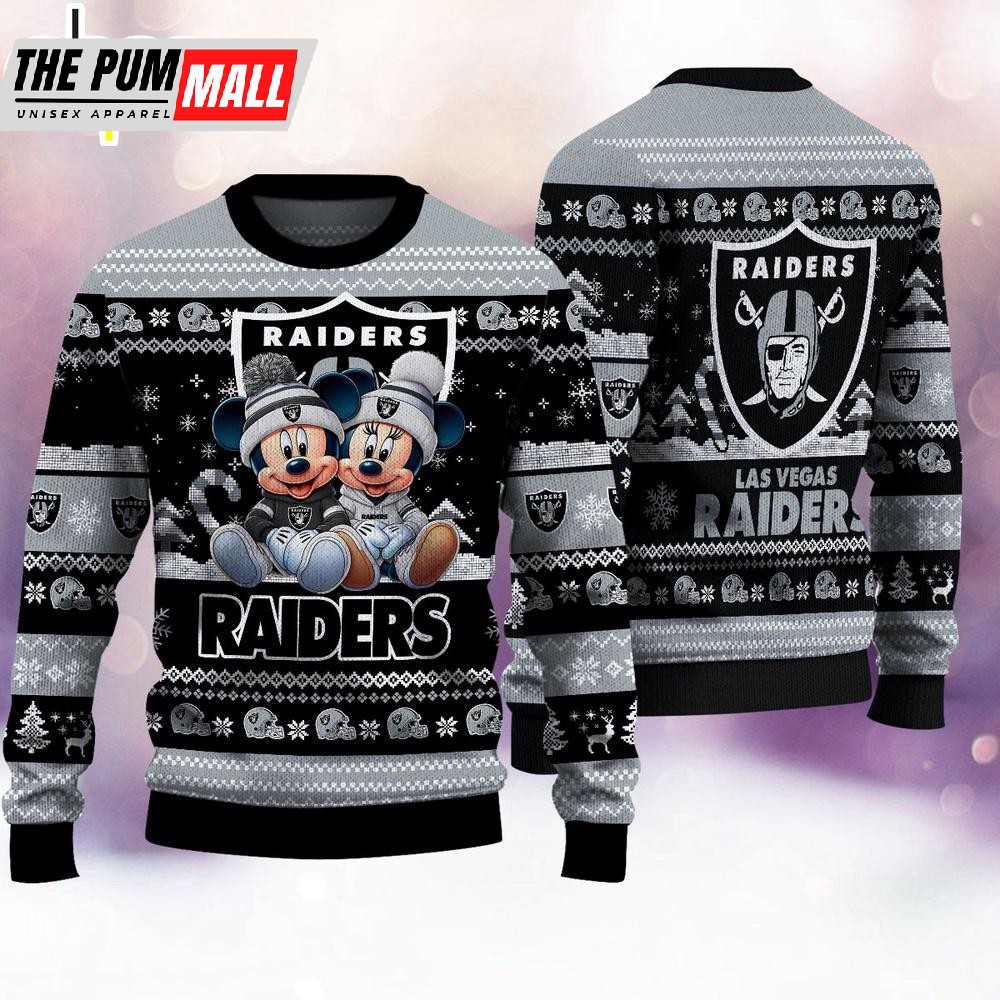 NFL Las Vegas Raiders Mickey And Minnie Cute Christmas Ugly Sweater