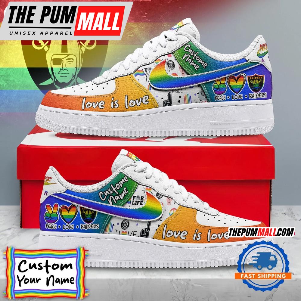 NFL Las Vegas Raiders Pride Peace Love Lions Custom Air Force 1 Shoes Sneaker