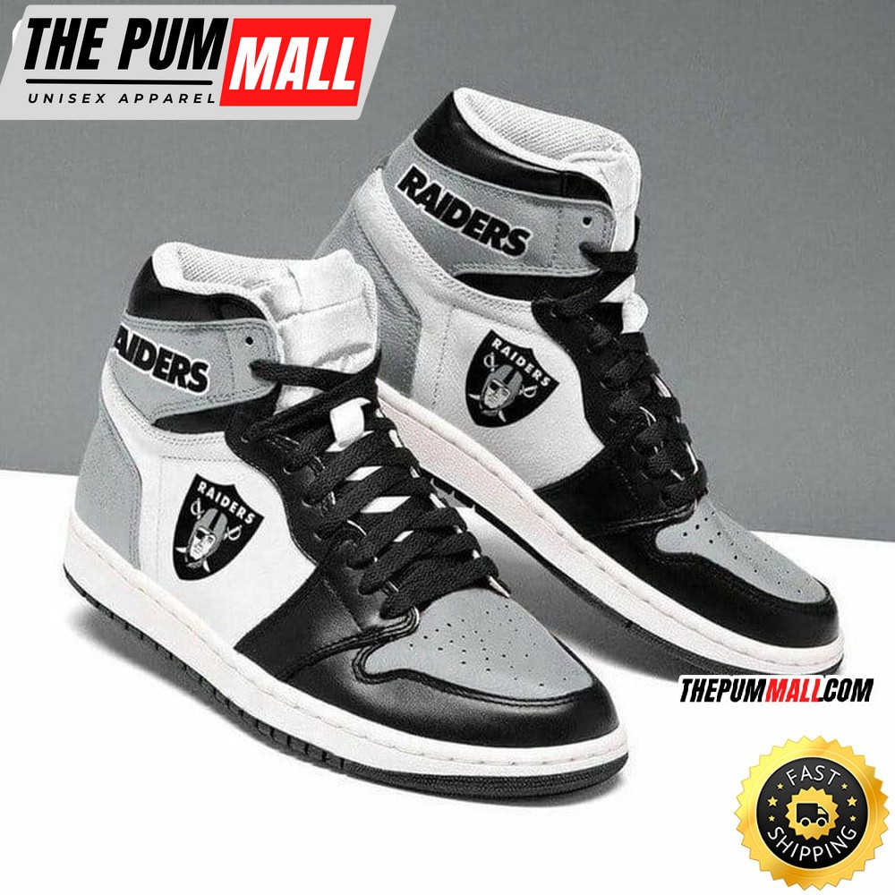NFL Las Vegas Raiders Silver Black Air Jd 1 High Sneakers For Fans