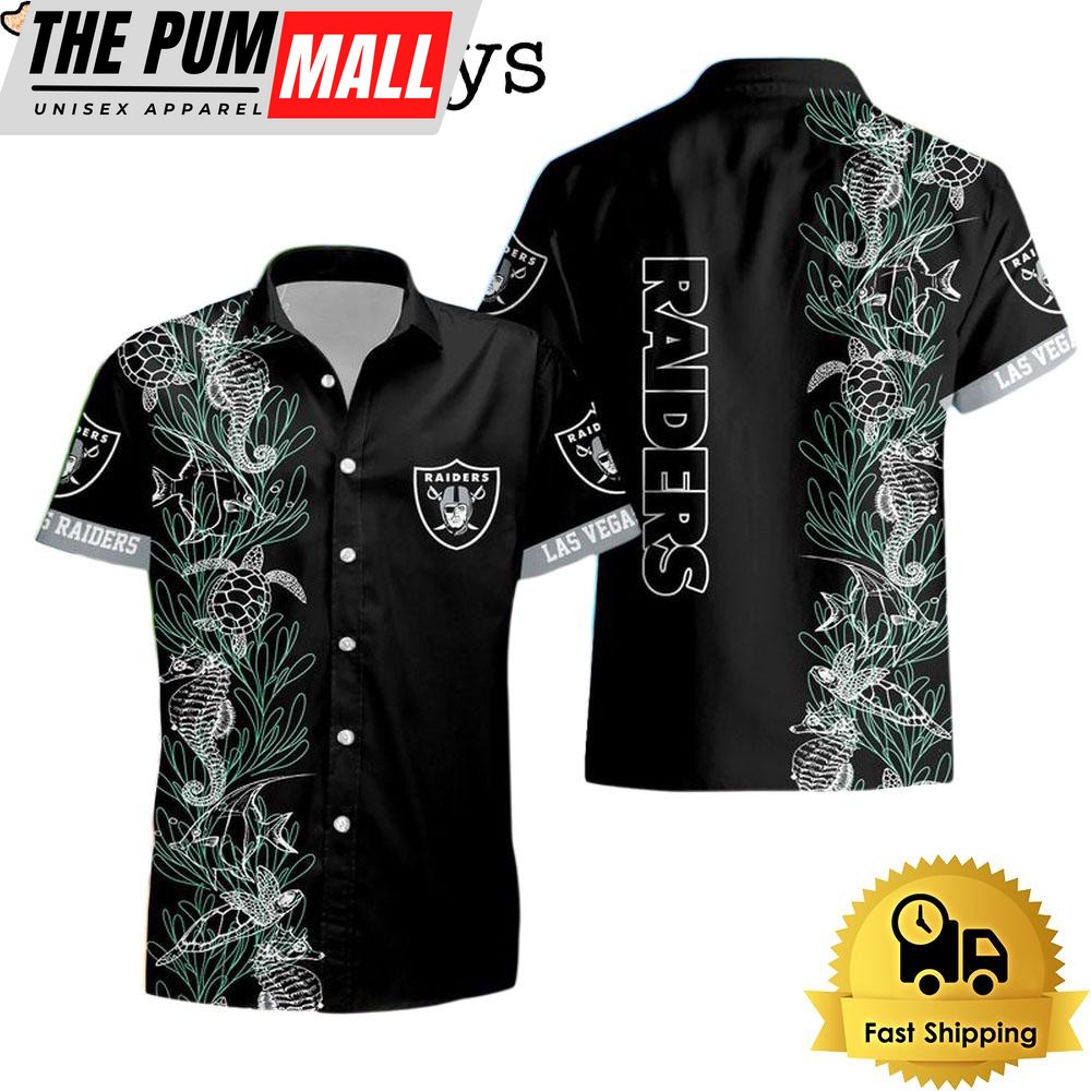 NFL Las Vegas Raiders Turtle Seaweed Pattern Hawaiian Shirt