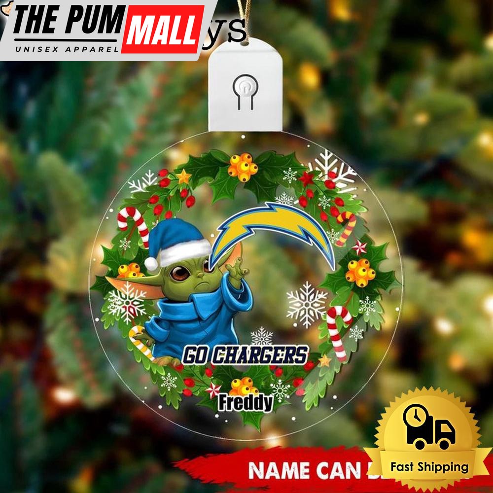 NFL Los Angeles Chargers Baby Yoda Custom Circle Led Acrylic Ornament Limited Edition