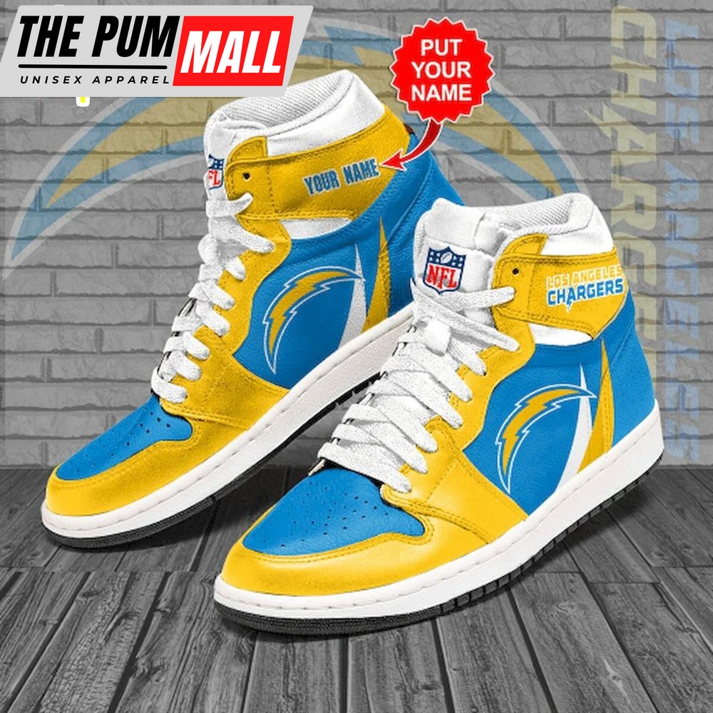 NFL Los Angeles Chargers Custom Name Gold Blue Air Jd 1 High Sneakers