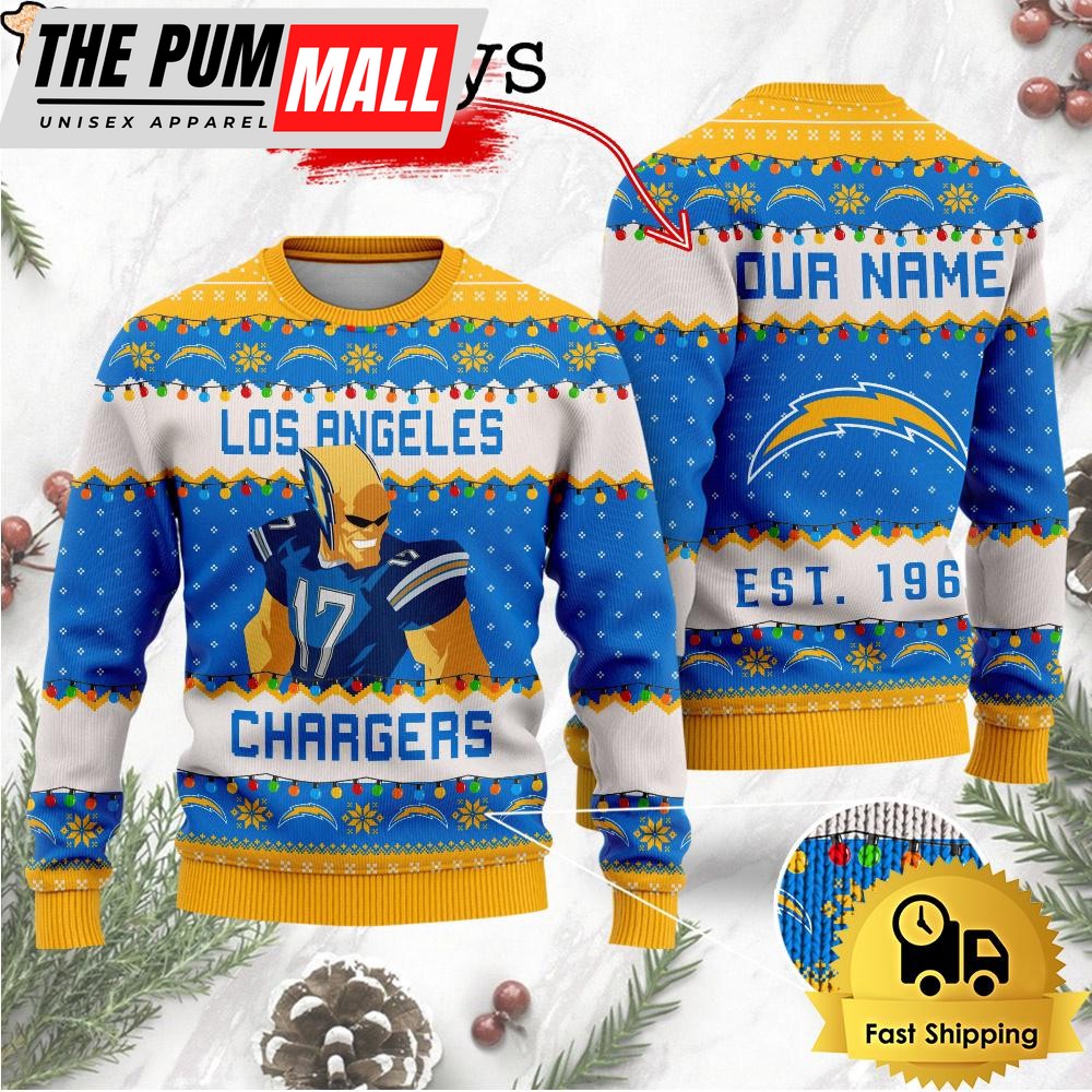 NFL Los Angeles Chargers Cute Mascot Custom Ugly Christmas Sweater