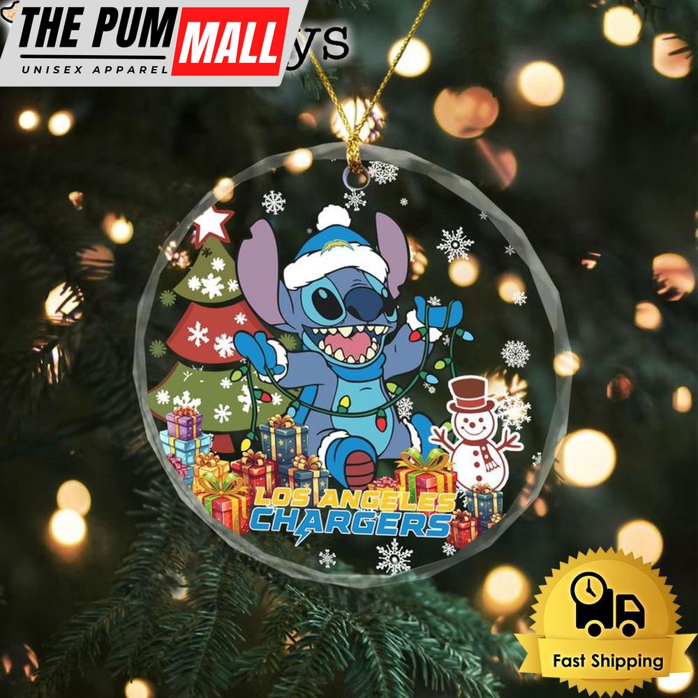 NFL Los Angeles Chargers Cute Stitch Christmas Crystal Glass Ornament Limited Edition