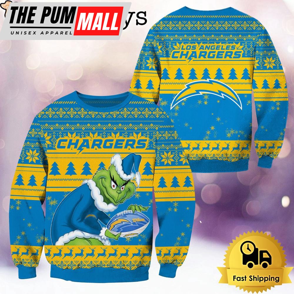 NFL Los Angeles Chargers Grinch Custom Name Ugly Christmas Sweater