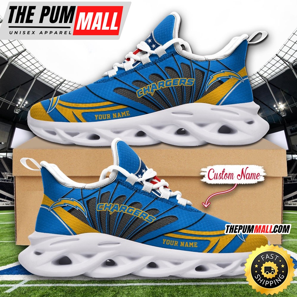 NFL Los Angeles Chargers Max Soul Shoes Custom Name Football Shoes Sports
