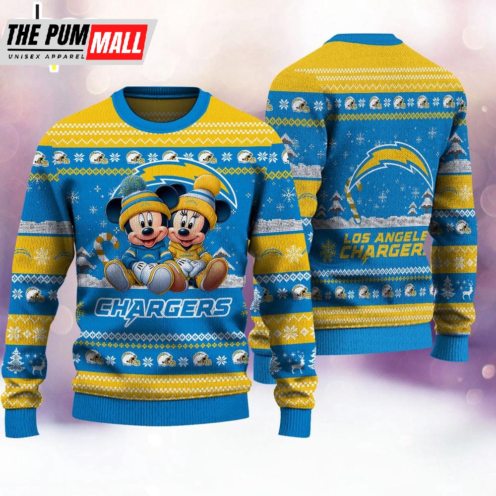 NFL Los Angeles Chargers Mickey And Minnie Cute Christmas Ugly Sweater