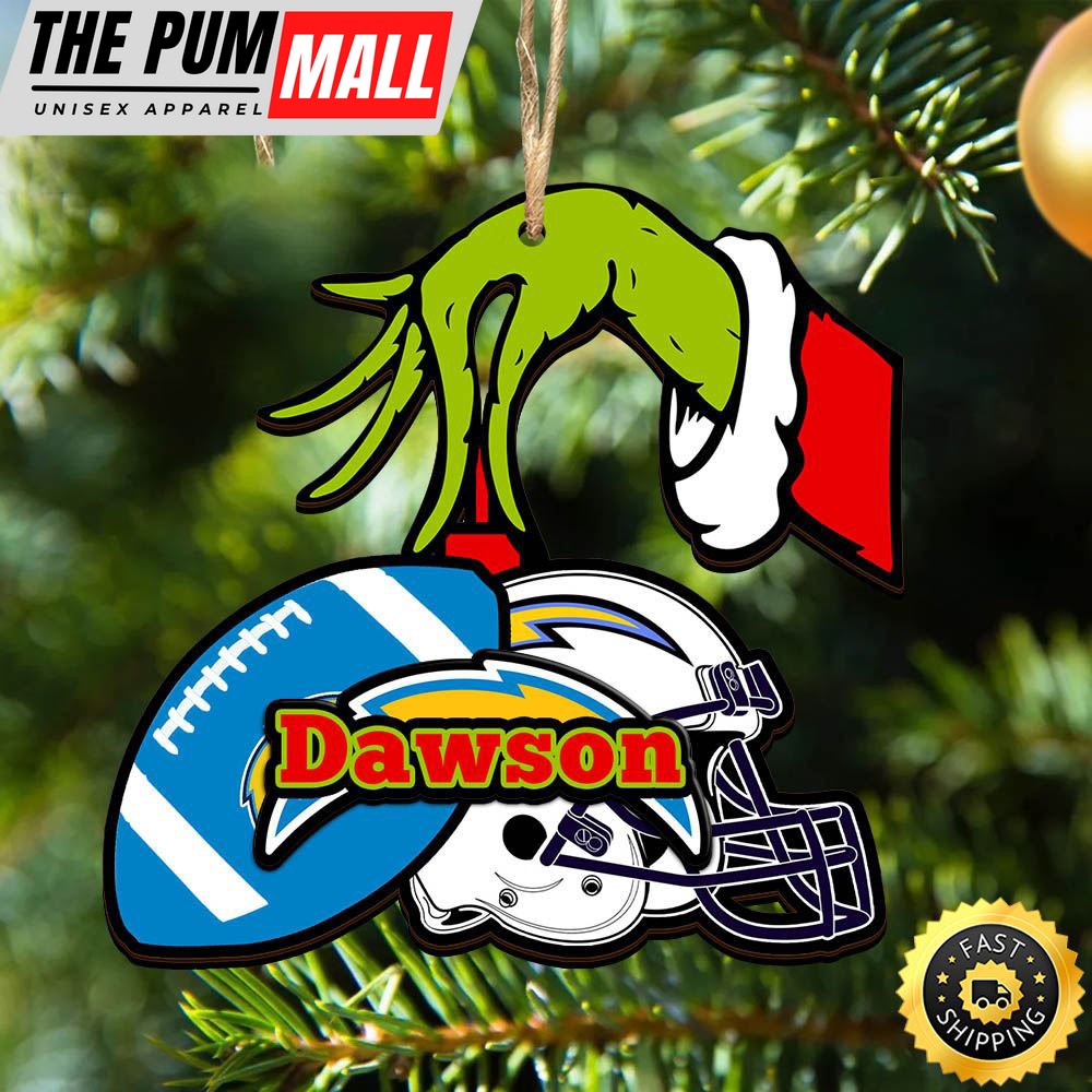 NFL Los Angeles Chargers Personalized Your Name Grinch And Football Ornament Limited Edition