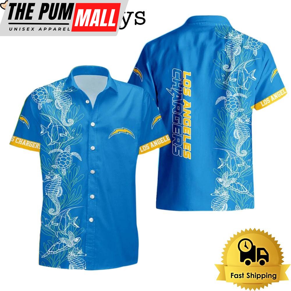 NFL Los Angeles Chargers Turtle Seaweed Pattern Hawaiian Shirt